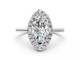 White gold Marquise Cut Halo Round Diamond Solitaire Engagement Ring with Pave Band and Four-Prong Setting_7