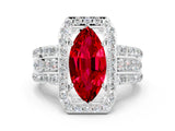 White gold Marquise Cut Halo Ruby Ring with Round  Split Shank and Prong Setting_12