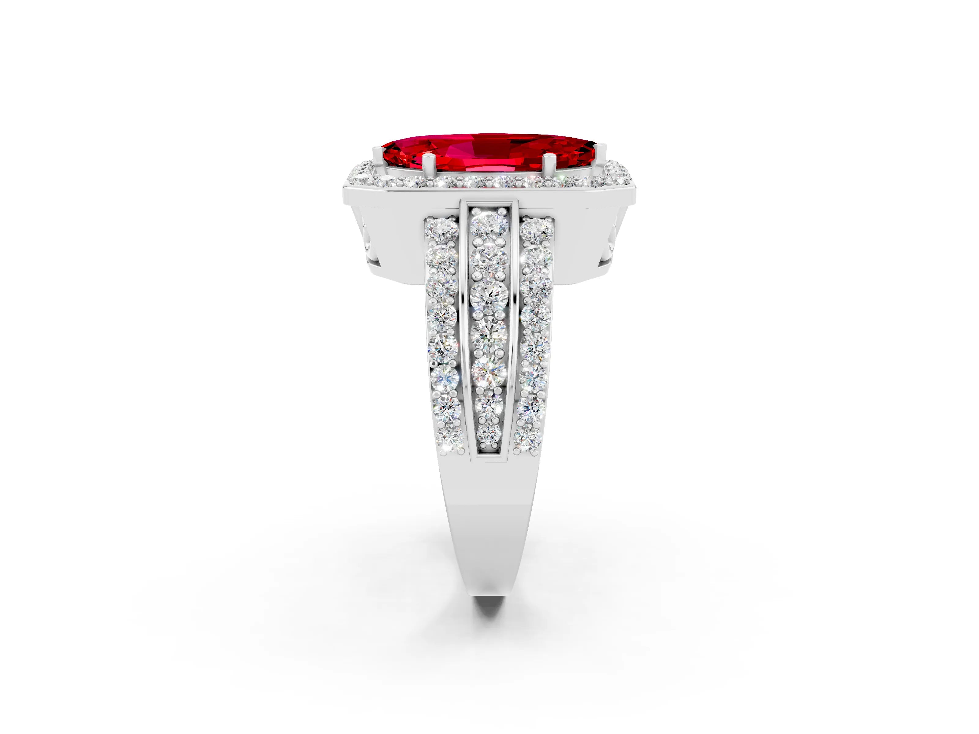 White gold Marquise Cut Halo Ruby Ring with Round  Split Shank and Prong Setting_14