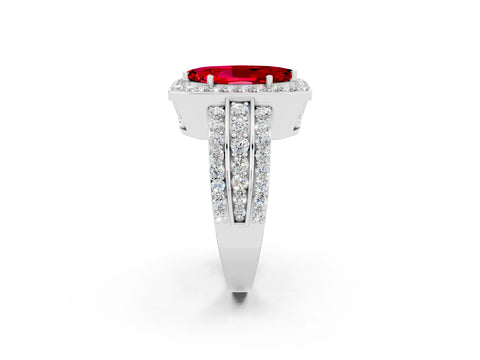 White gold Marquise Cut Halo Ruby Ring with Round  Split Shank and Prong Setting_14