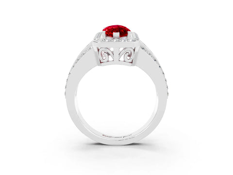 White gold Marquise Cut Halo Ruby Ring with Round  Split Shank and Prong Setting_15
