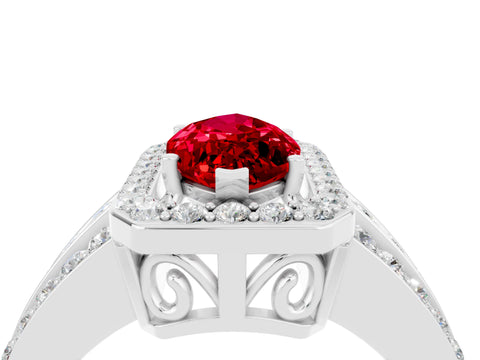 White gold Marquise Cut Halo Ruby Ring with Round  Split Shank and Prong Setting_16