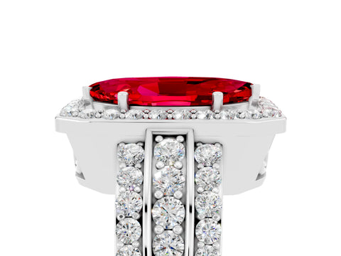 White gold Marquise Cut Halo Ruby Ring with Round  Split Shank and Prong Setting_17