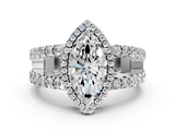 White gold Marquise Cut Halo Split Shank Diamond Ring with Four-Prong Setting_79