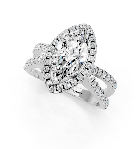 White gold Marquise Cut Halo Split Shank Pave Set Ring_26