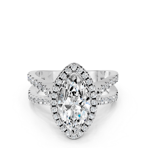 White gold Marquise Cut Halo Split Shank Pave Set Ring_34