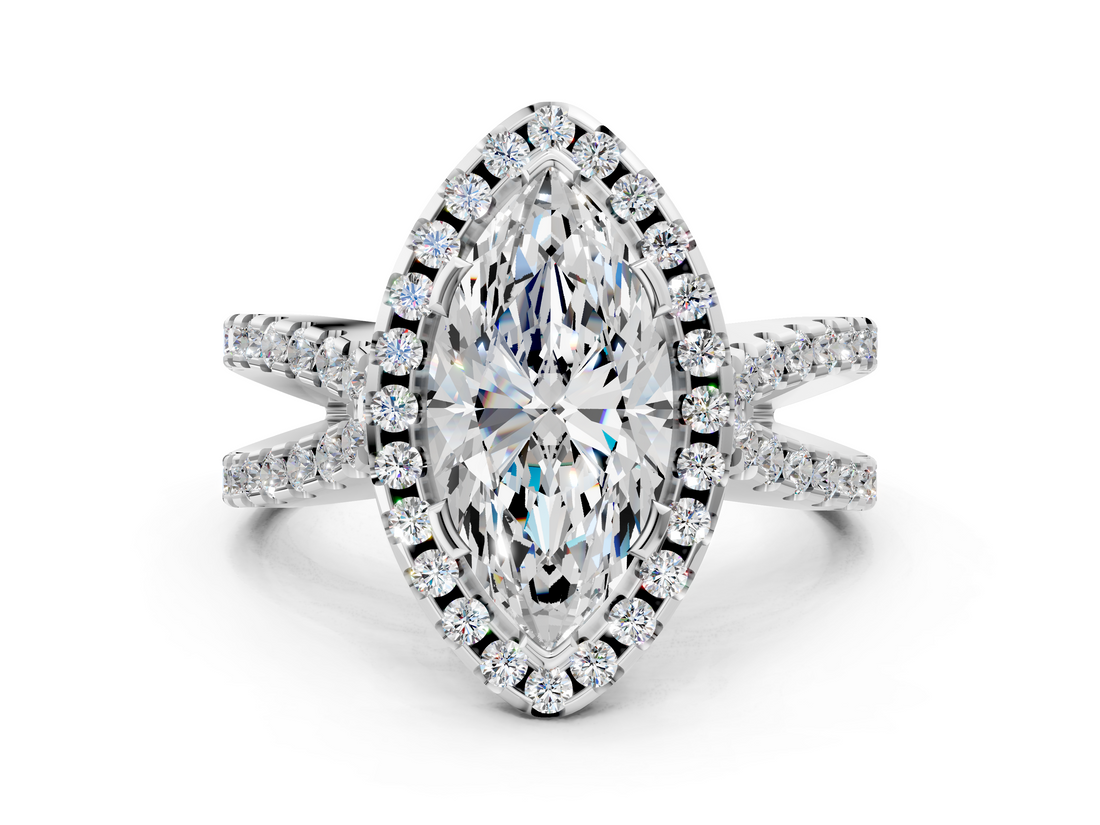 White gold Marquise Cut Halo Split Shank Pave Set Ring_68