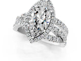 White gold Marquise Cut Halo Split Shank Prong Setting Ring_13