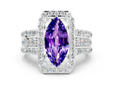White gold Marquise Cut Halo Tanzanite Ring with Round  Split Shank and Prong Setting_12