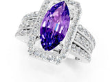 White gold Marquise Cut Halo Tanzanite Ring with Round  Split Shank and Prong Setting_13