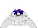 White gold Marquise Cut Halo Tanzanite Ring with Round  Split Shank and Prong Setting_16