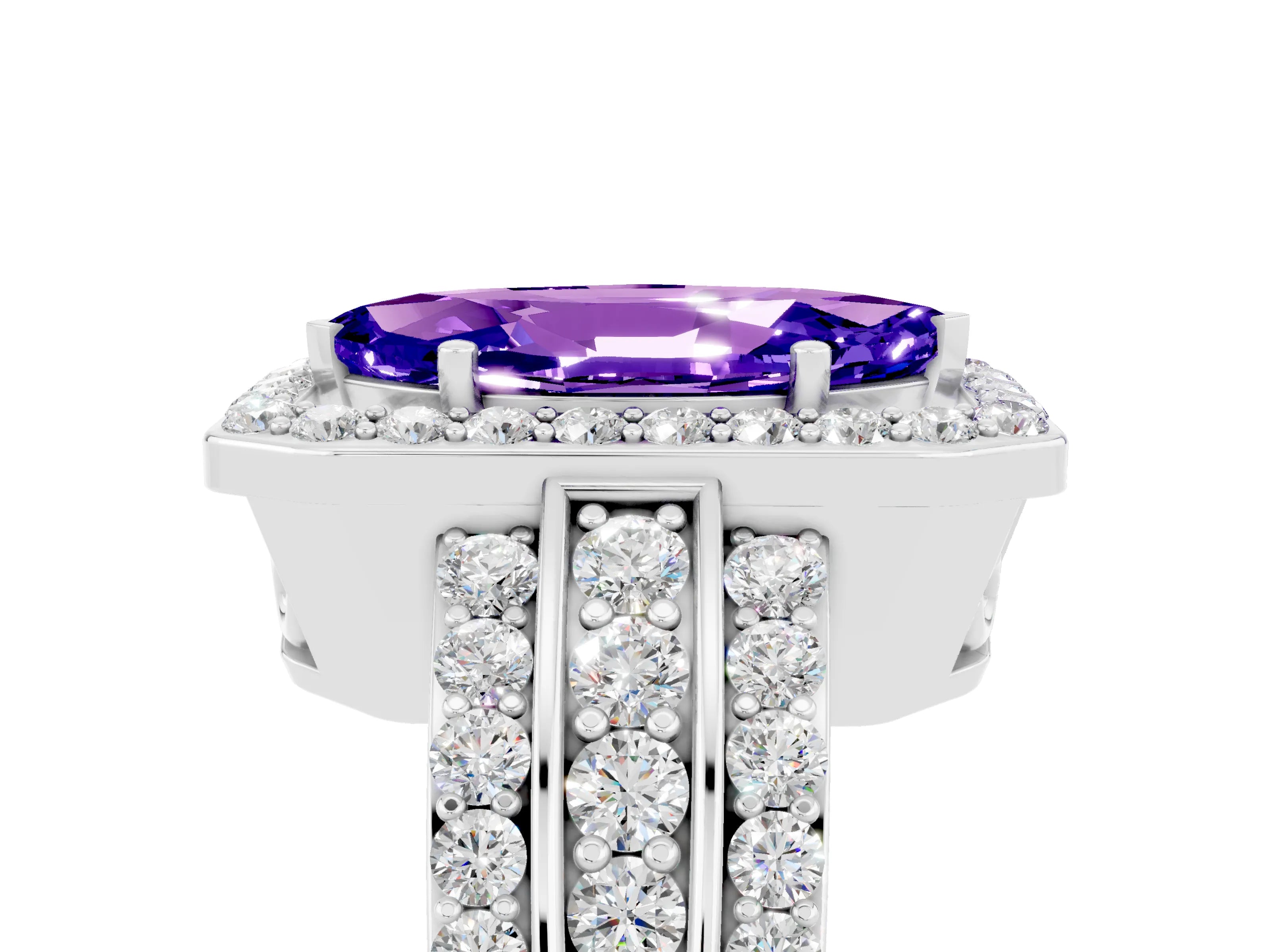 White gold Marquise Cut Halo Tanzanite Ring with Split Shank and Four-Prong Setting_5