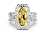 White gold Marquise Cut Halo Yellow Sapphire Ring with Round  Split Shank and Prong Setting_36