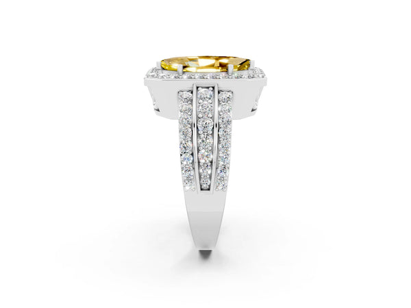 White gold Marquise Cut Halo Yellow Sapphire Ring with Round  Split Shank and Prong Setting