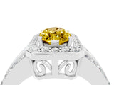White gold Marquise Cut Halo Yellow Sapphire Ring with Round  Split Shank and Prong Setting_40