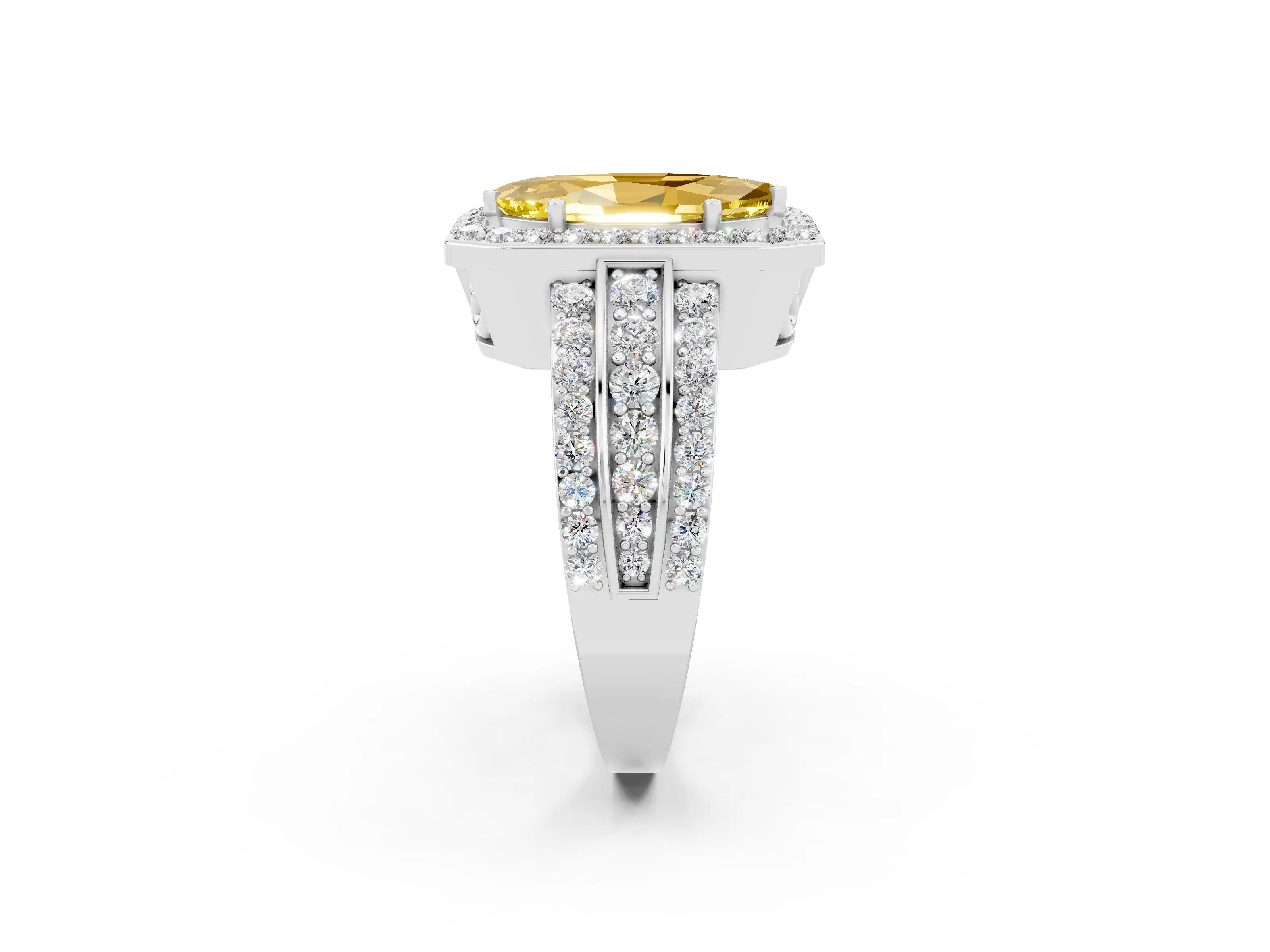 White gold Marquise Cut Halo Yellow Sapphire Ring with Split Shank and Four-Prong Setting_26