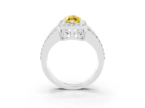 White gold Marquise Cut Halo Yellow Sapphire Ring with Split Shank and Four-Prong Setting_27