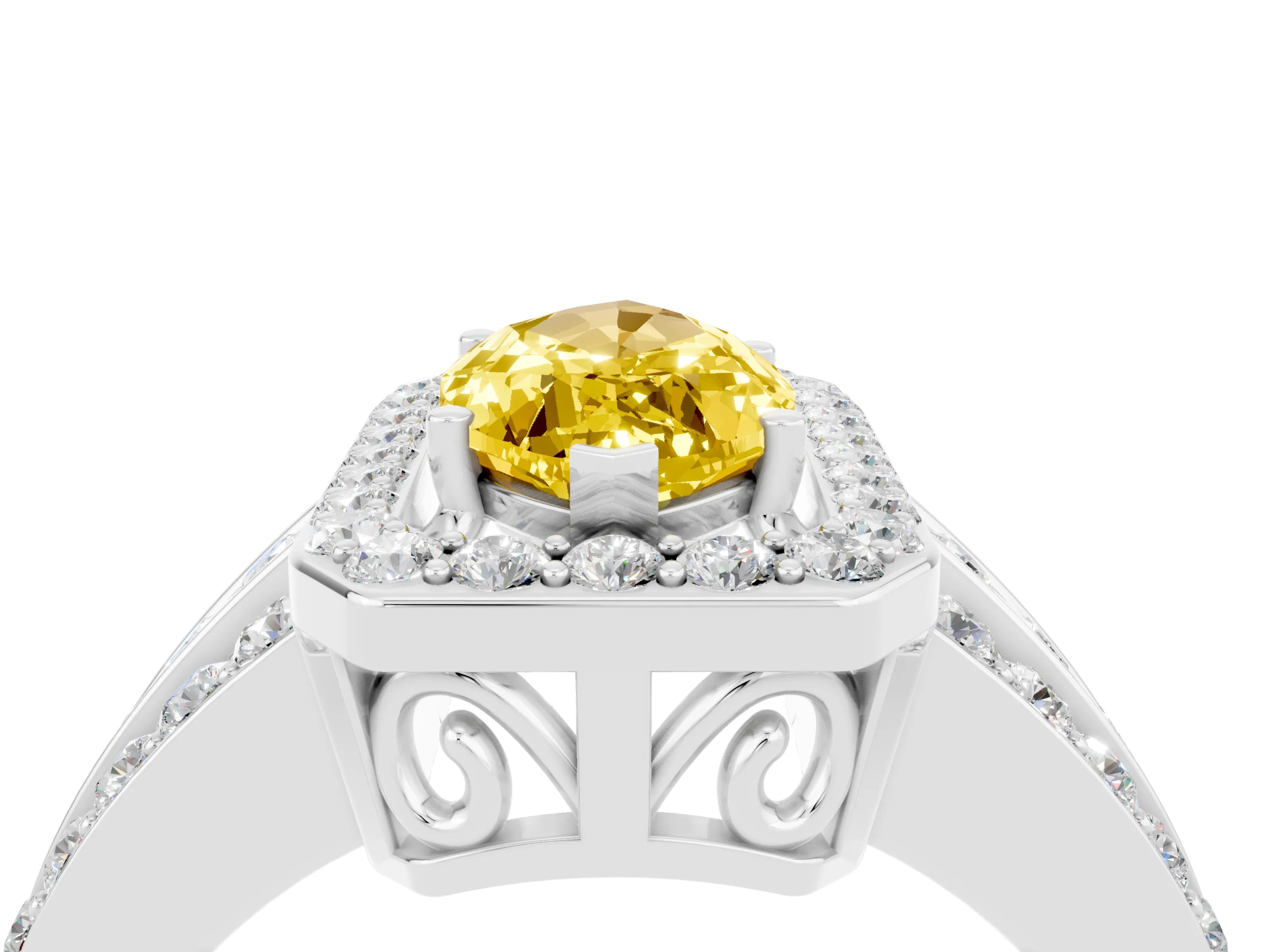 White gold Marquise Cut Halo Yellow Sapphire Ring with Split Shank and Four-Prong Setting_28