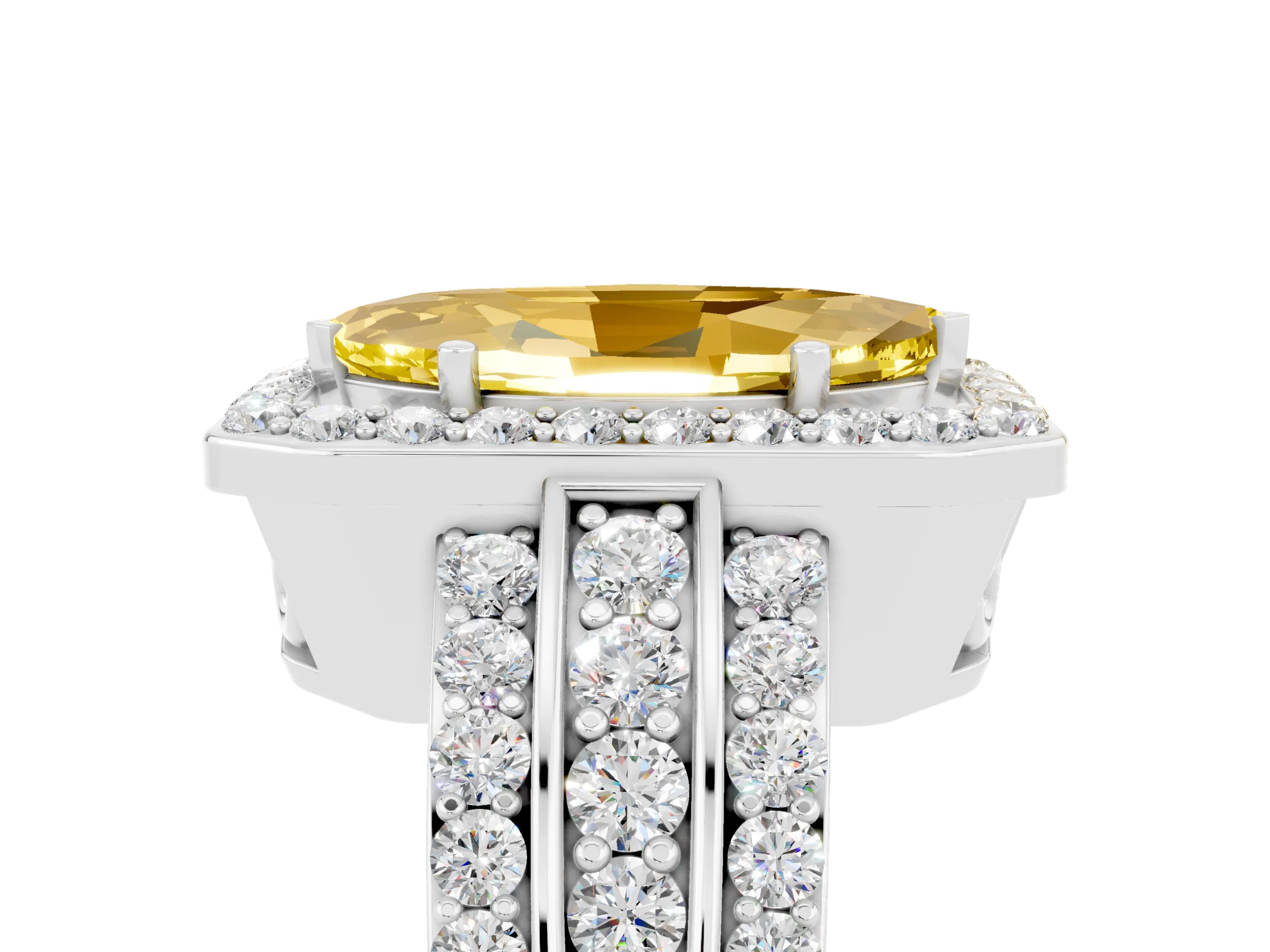 White gold Marquise Cut Halo Yellow Sapphire Ring with Split Shank and Four-Prong Setting_29