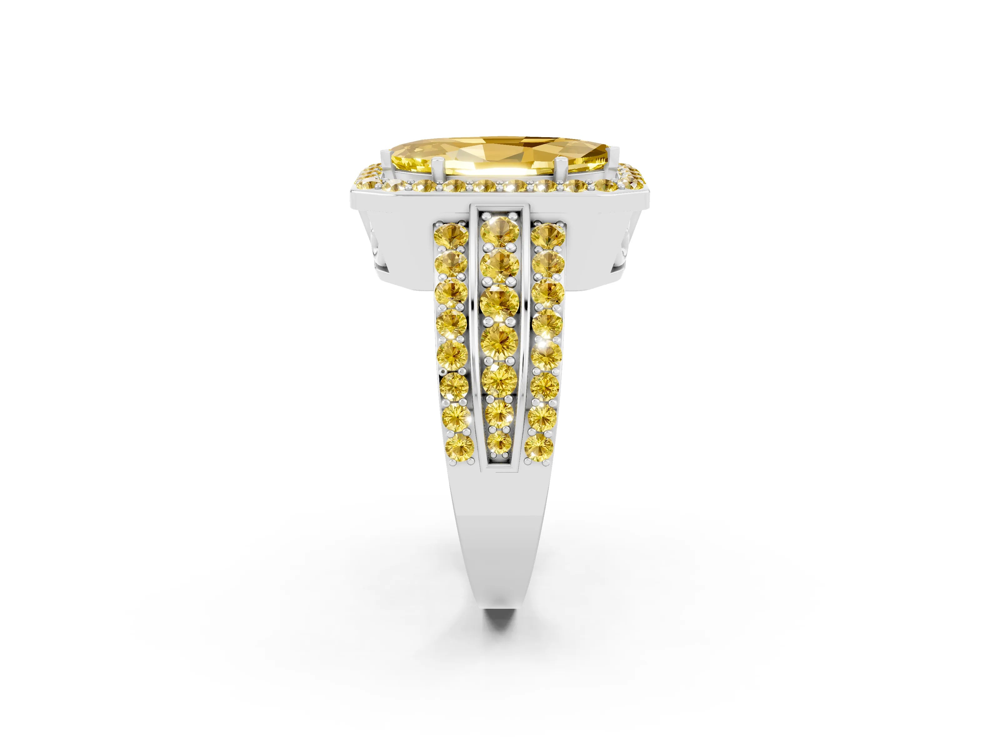 White gold Marquise Cut Halo Yellow Sapphire Ring with Split Shank and Four-Prong Setting_2