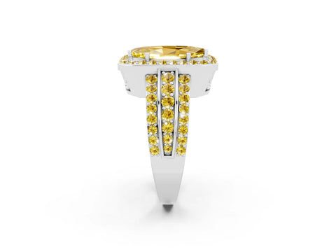 White gold Marquise Cut Halo Yellow Sapphire Ring with Split Shank and Four-Prong Setting_2