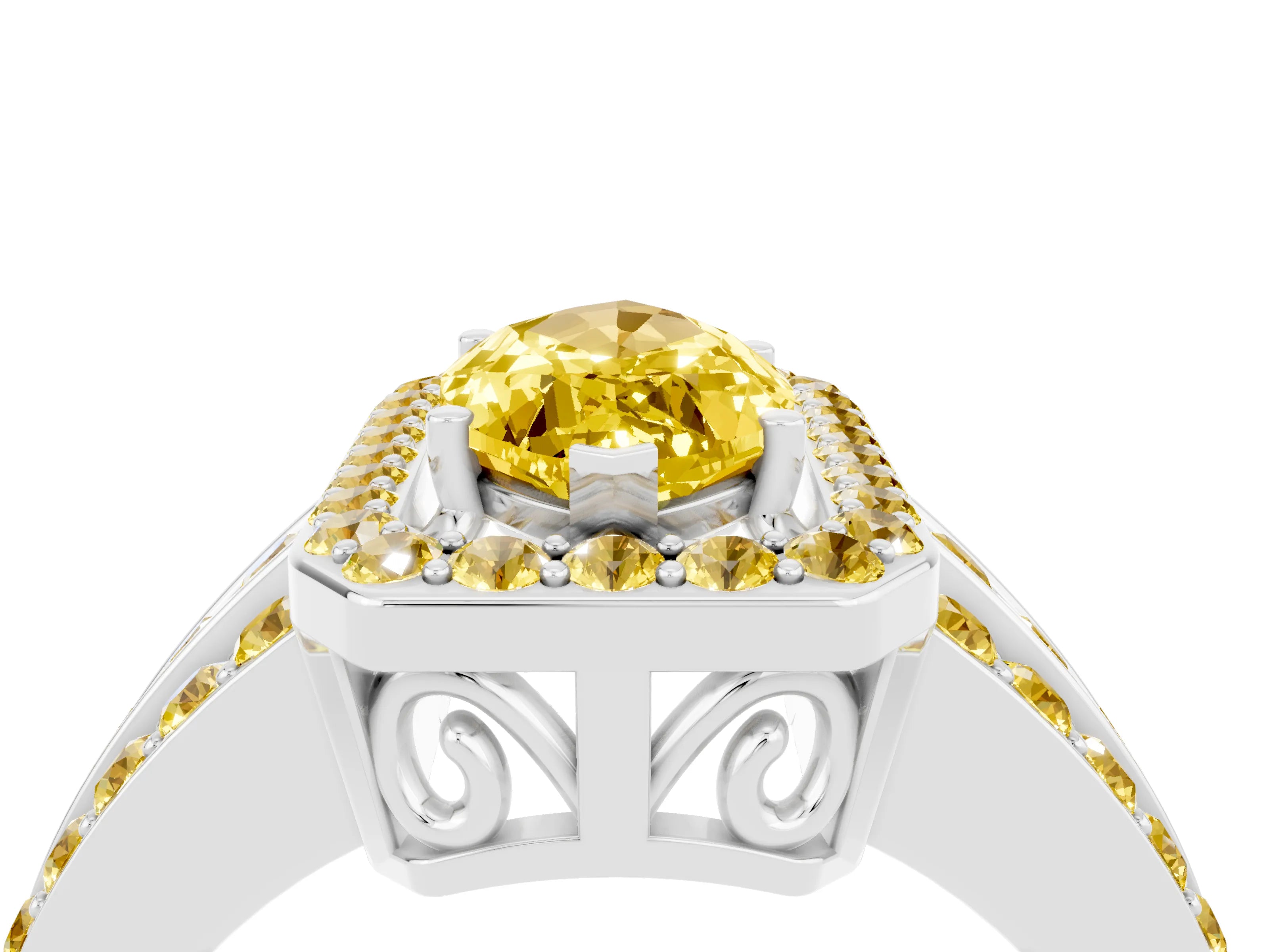 White gold Marquise Cut Halo Yellow Sapphire Ring with Split Shank and Four-Prong Setting_4