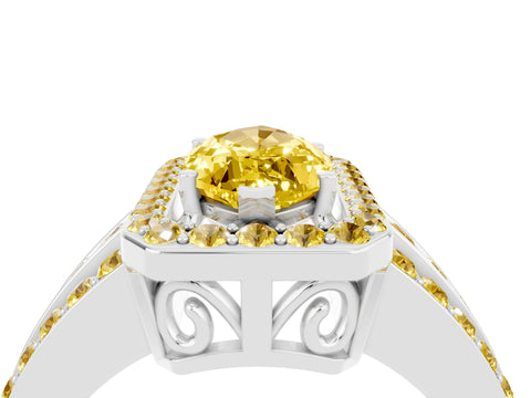 White gold Marquise Cut Halo Yellow Sapphire Ring with Split Shank and Four-Prong Setting_4