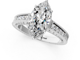 White gold Marquise Cut Milgrain Channel Set Engagement Ring with Solitaire Prong Setting_82