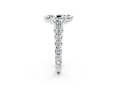 White gold Marquise Cut Moissanite Classic Solitaire Ring with Pavé Band and Four-Prong Setting_2
