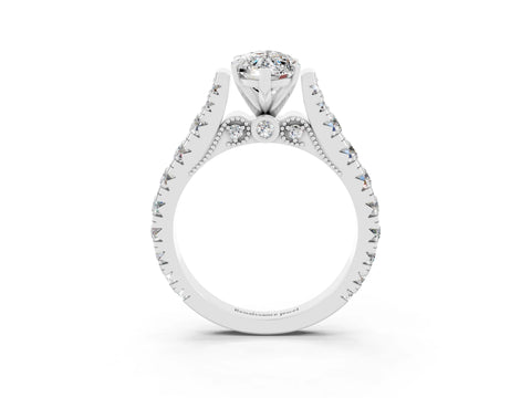 White gold Marquise Cut Moissanite Classic Solitaire Ring with Pavé Band and Four-Prong Setting_3