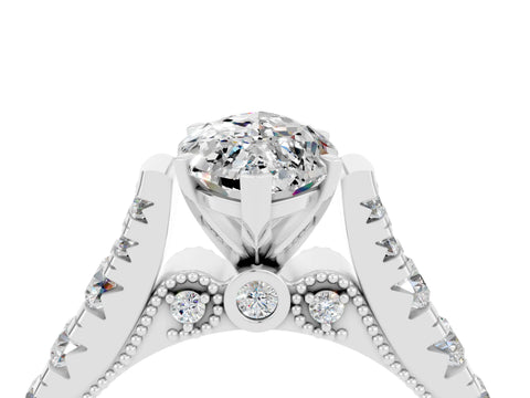 White gold Marquise Cut Moissanite Classic Solitaire Ring with Pavé Band and Four-Prong Setting_4