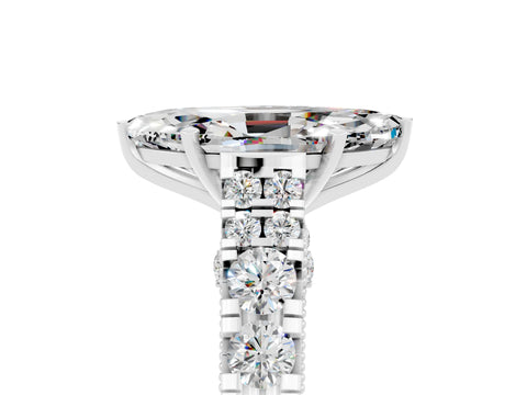 White gold Marquise Cut Moissanite Classic Solitaire Ring with Pavé Band and Four-Prong Setting_5