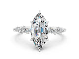 White gold Marquise Cut Moissanite Cluster Side Stone Solitaire Ring with Prong Setting_24