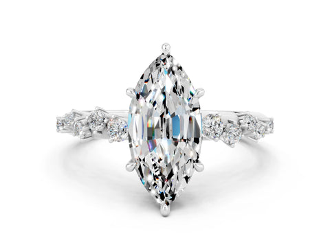 White gold Marquise Cut Moissanite Cluster Side Stone Solitaire Ring with Prong Setting_24