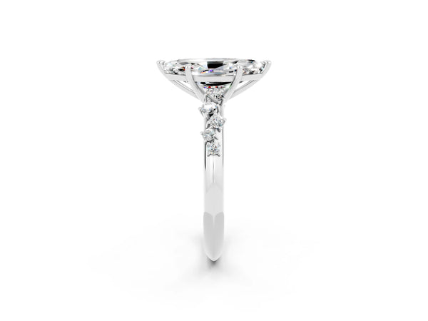 White gold Marquise Cut Moissanite Cluster Side Stone Solitaire Ring with Prong Setting