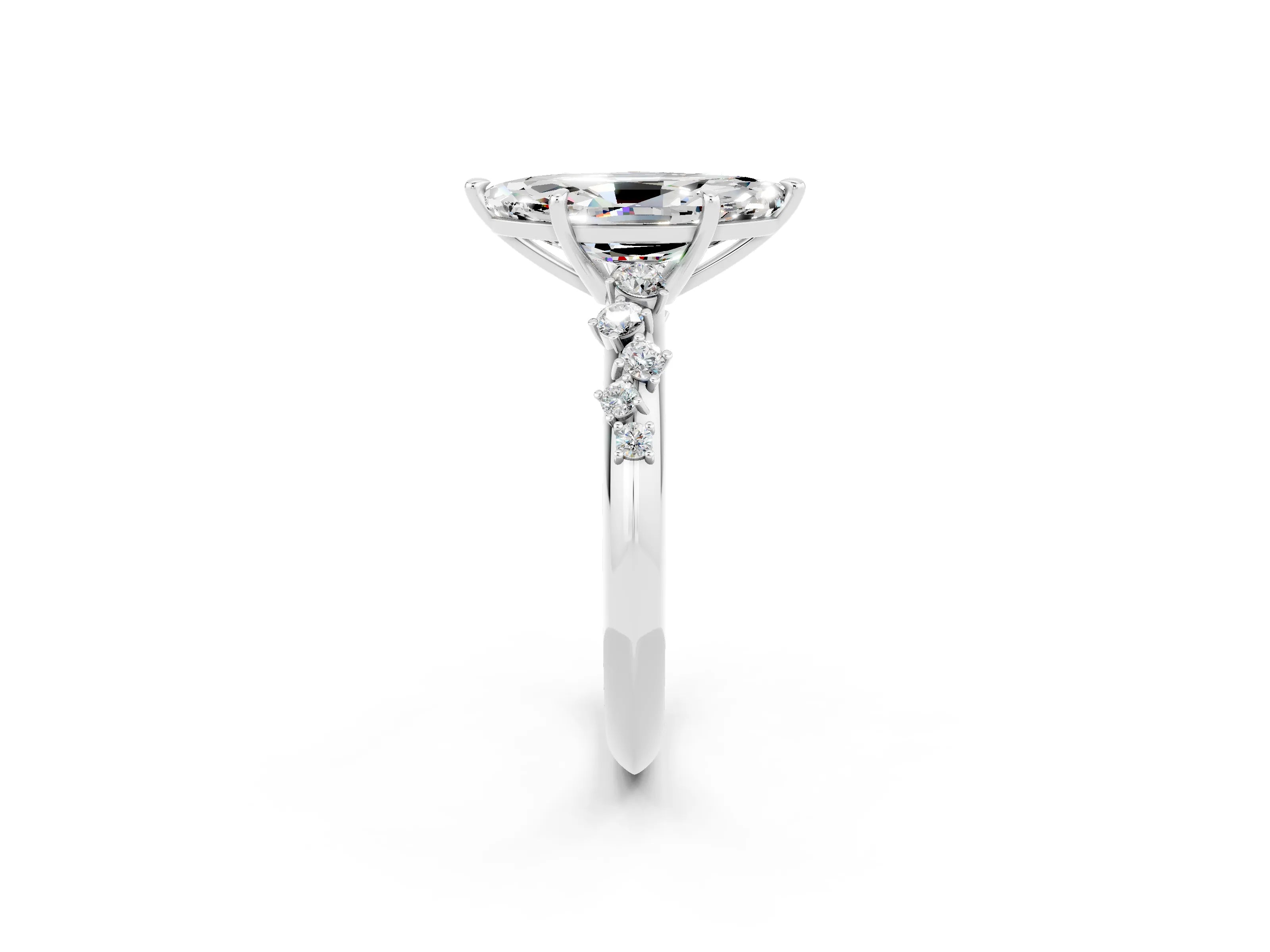 White gold Marquise Cut Moissanite Cluster Side Stone Solitaire Ring with Prong Setting_26