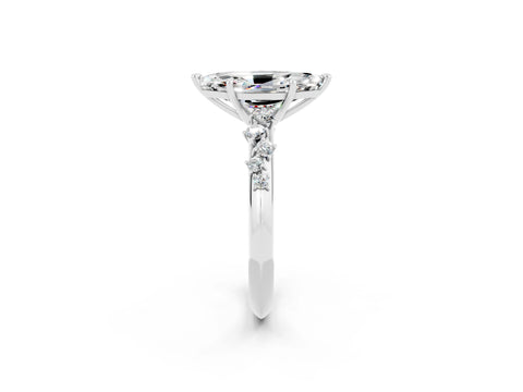 White gold Marquise Cut Moissanite Cluster Side Stone Solitaire Ring with Prong Setting_26