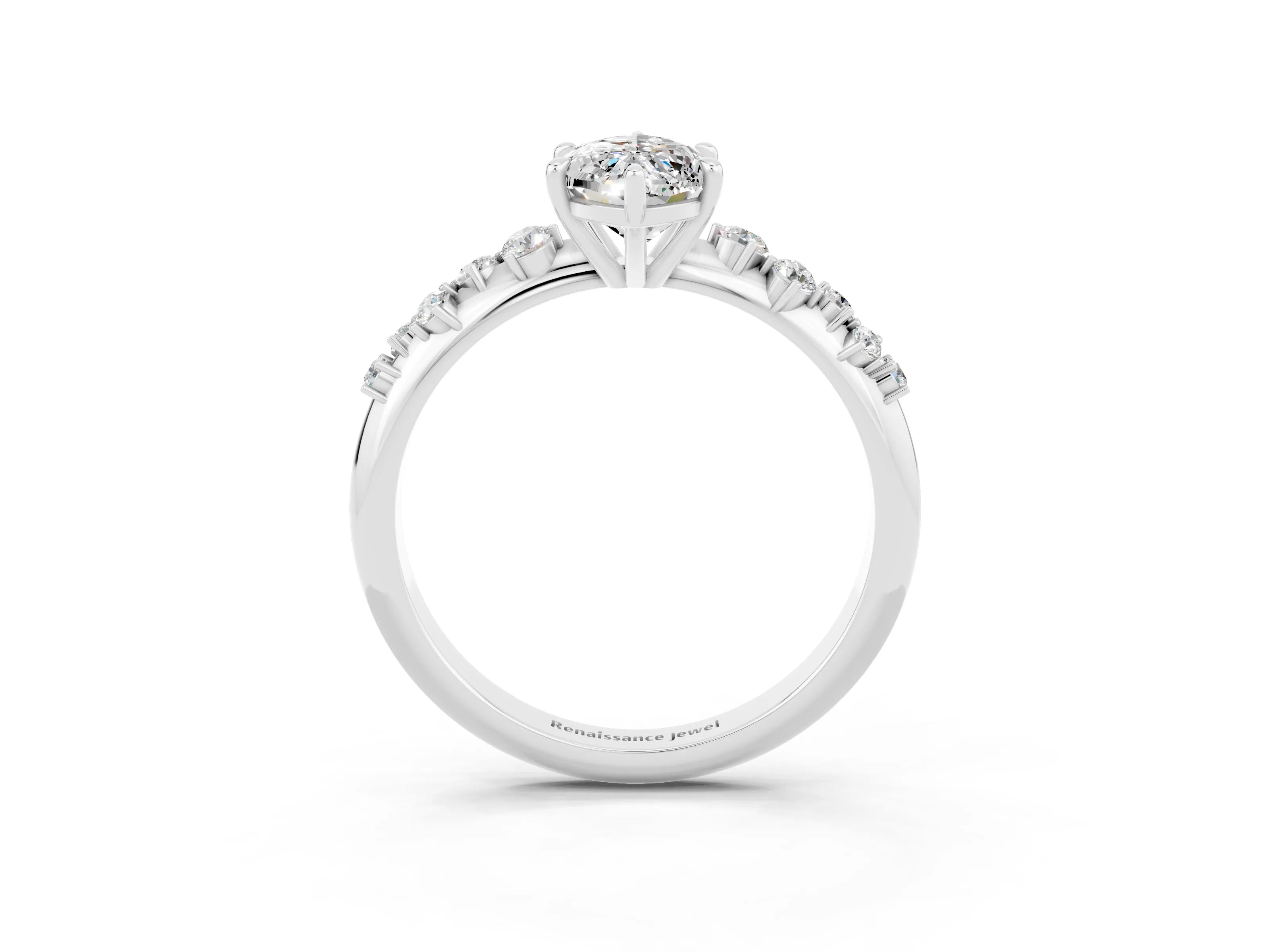 White gold Marquise Cut Moissanite Cluster Side Stone Solitaire Ring with Prong Setting_27