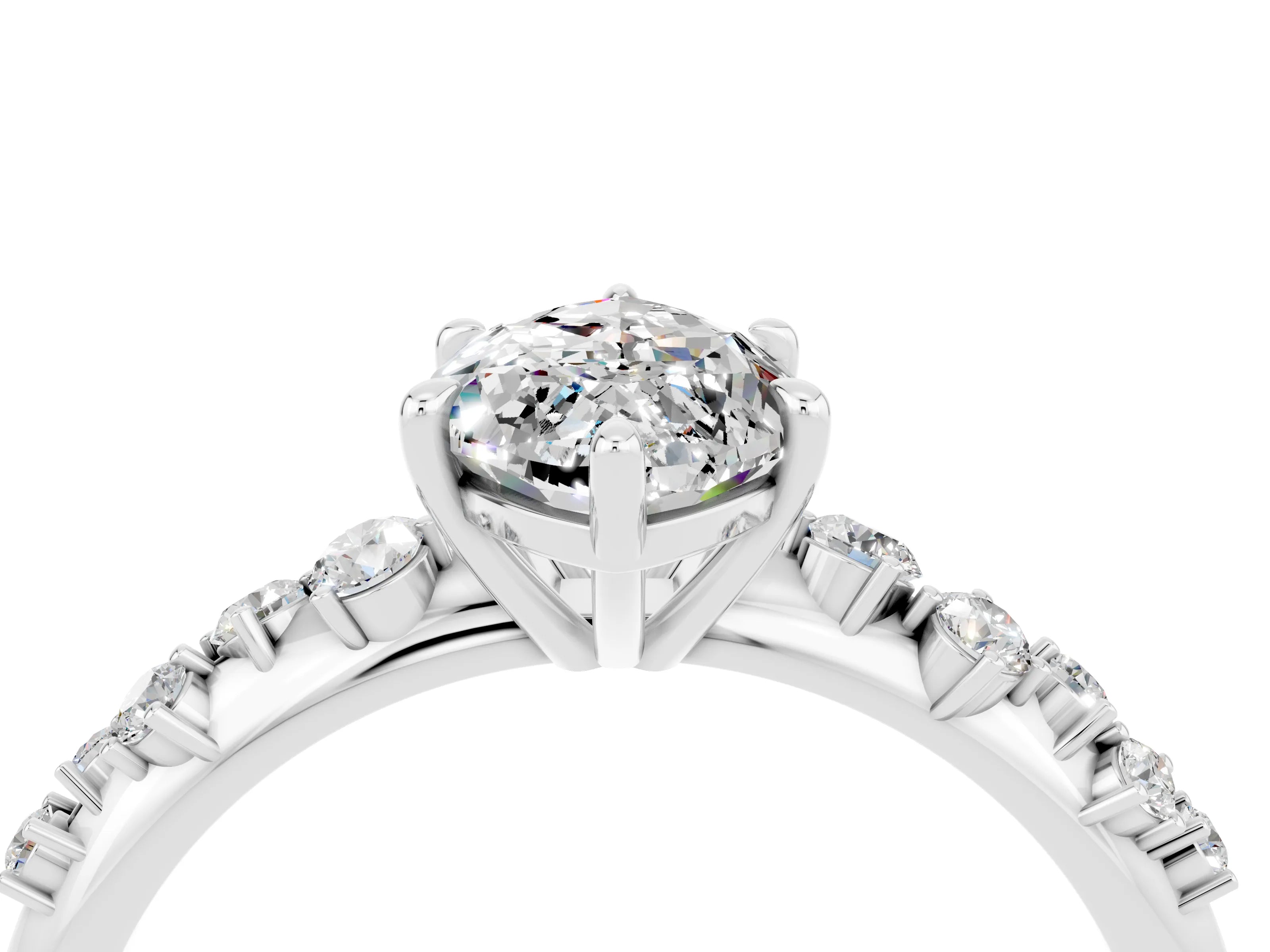 White gold Marquise Cut Moissanite Cluster Side Stone Solitaire Ring with Prong Setting_28