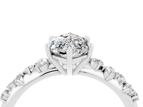 White gold Marquise Cut Moissanite Cluster Side Stone Solitaire Ring with Prong Setting_28