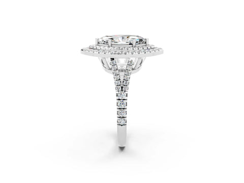 White gold Marquise Cut Moissanite Double Halo Ring with Pavé Band and Prong Setting_14