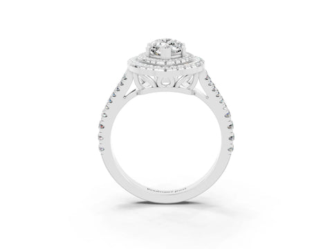 White gold Marquise Cut Moissanite Double Halo Ring with Pavé Band and Prong Setting_15