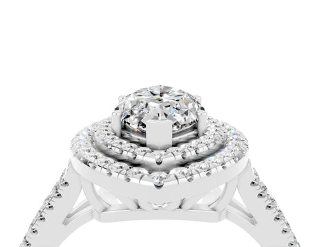 White gold Marquise Cut Moissanite Double Halo Ring with Pavé Band and Prong Setting_16