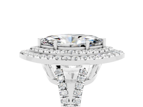 White gold Marquise Cut Moissanite Double Halo Ring with Pavé Band and Prong Setting_17