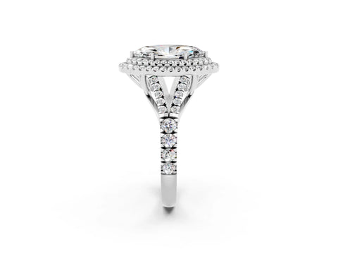 White gold Marquise Cut Moissanite Double Halo Ring with Split Shank and Prong Setting_14
