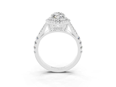 White gold Marquise Cut Moissanite Double Halo Ring with Split Shank and Prong Setting_27