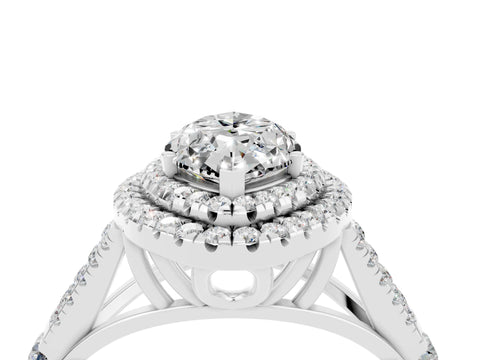 White gold Marquise Cut Moissanite Double Halo Ring with Split Shank and Prong Setting_28