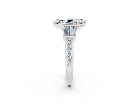 White gold Marquise Cut Moissanite Engagement Ring with Baguette Side Stones and Channel Set Band_2