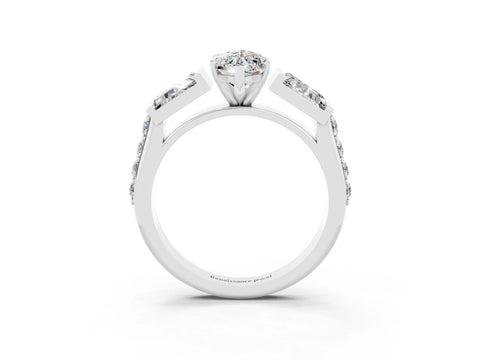 White gold Marquise Cut Moissanite Engagement Ring with Baguette Side Stones and Channel Set Band_3