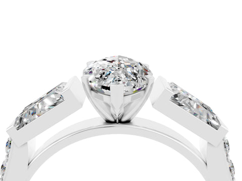 White gold Marquise Cut Moissanite Engagement Ring with Baguette Side Stones and Channel Set Band_4